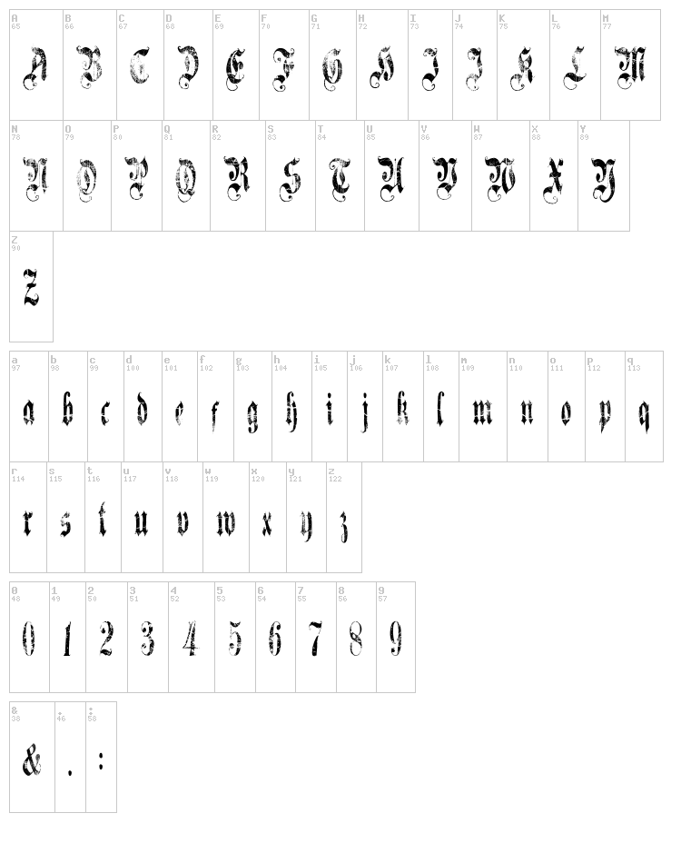A Gothique Time font map